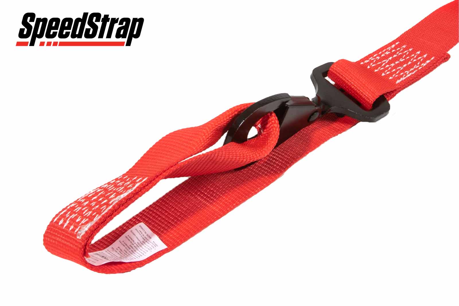 SpeedStrap Spanngurt mit Haken und Schlaufe, rot, 38 mm, Detailansicht Schlaufe mit Hake
