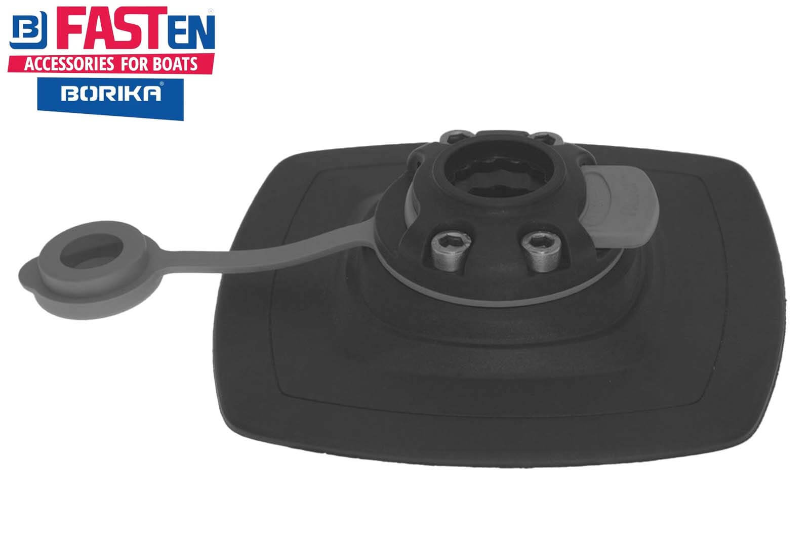 Fasten Halterung zum Kleben, 140 x 140 mm, in Grau-Schwarz, offen