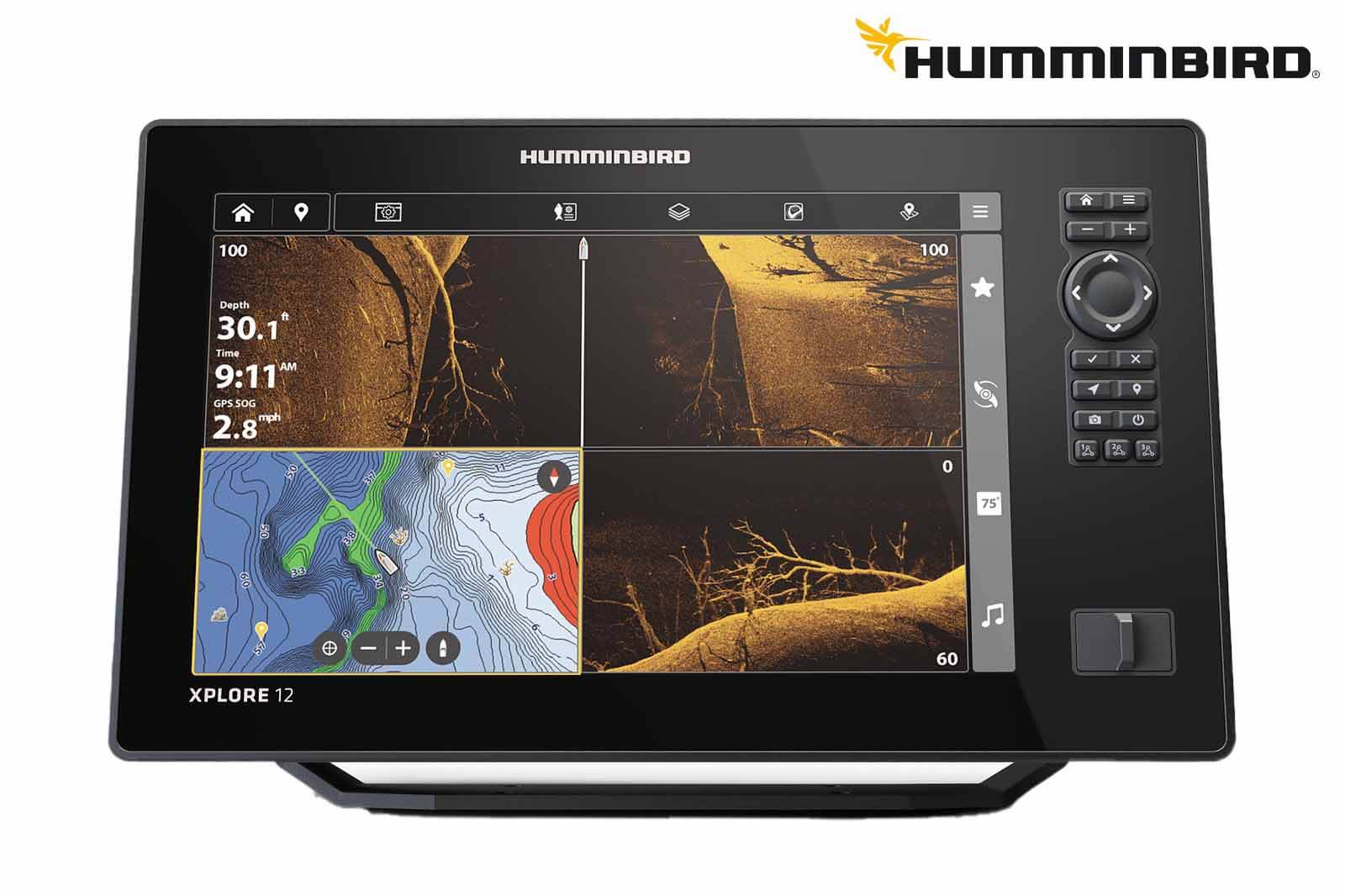 Humminbird XPLORE 12 Echolot Gerätekopf Frontansicht SplitScreen