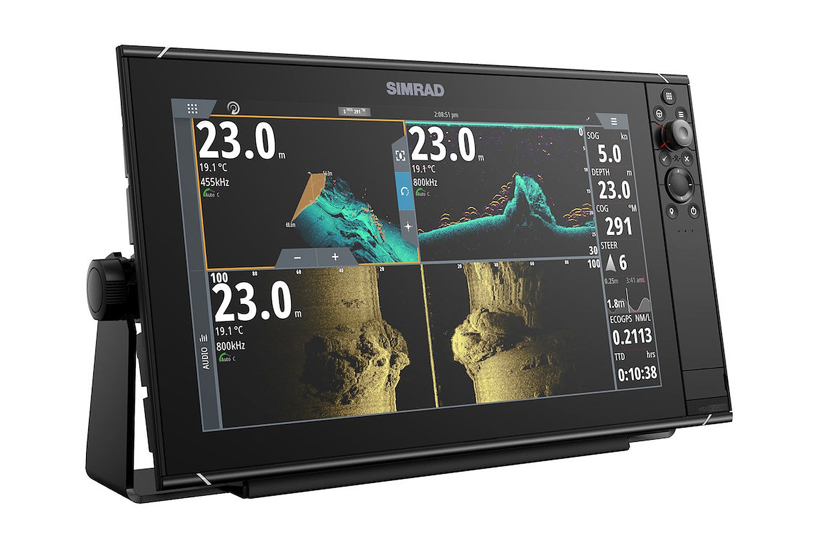 Simrad NSS16 evo3S Echolot und Kartenplotter, geteilter Bildschirm mit Echolot-Ansichten
