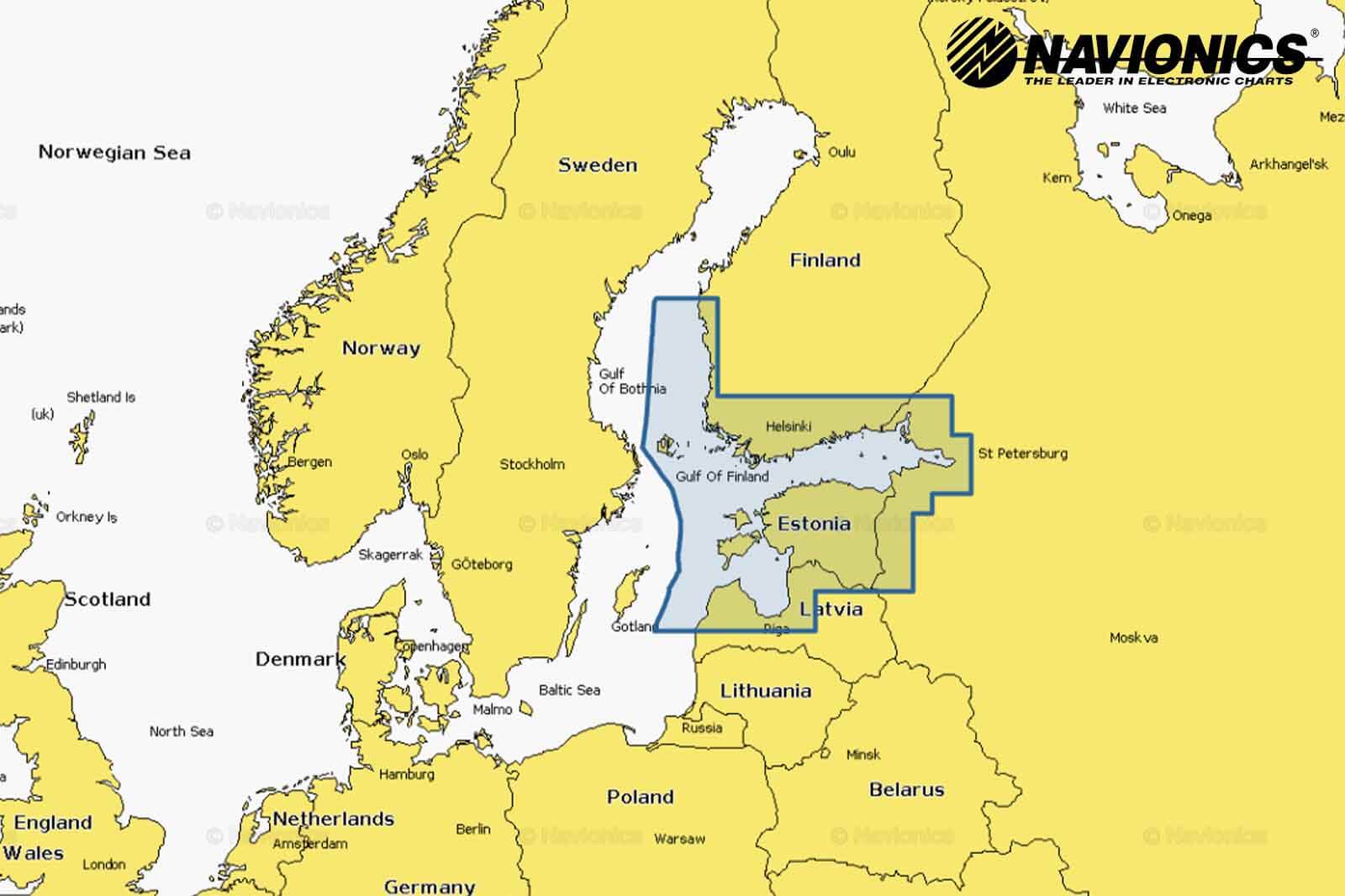 Navionics Platinum Plus Seekarte: Kartenausschnitt Finnischer Meerbusen bis Rigaer Bucht