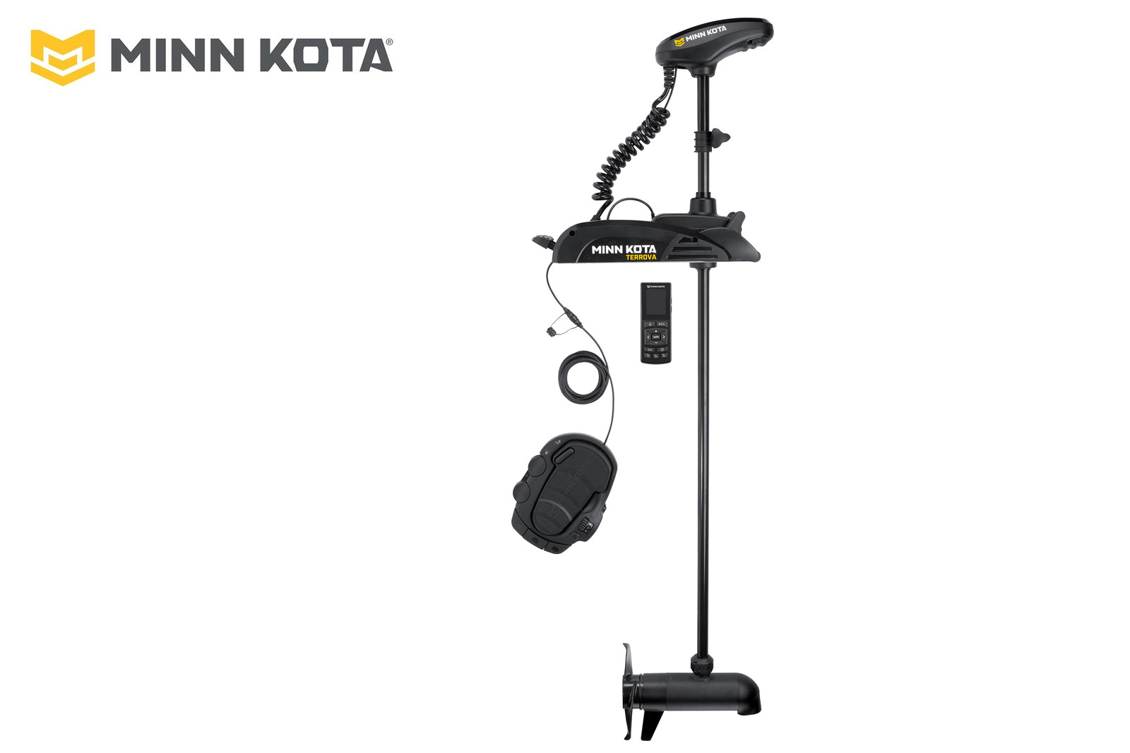 Minn Kota Terrova 2 mit 152 cm Schaft und DSC-Geber, Seitenansicht mit Fußpedal und Wireless Remote