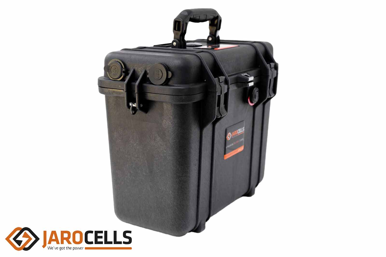 Jarocells Tragbare BTP 60.12 + 36 Lithium Ionen Batterie Seitenansicht Anschlüsse geschlossen