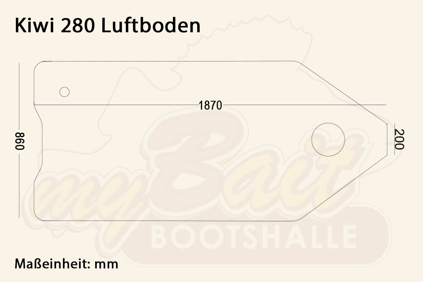 Allroundmarin Schlauchbootboden für Kiwi 280 Dimensionszeichnung für Luftboden