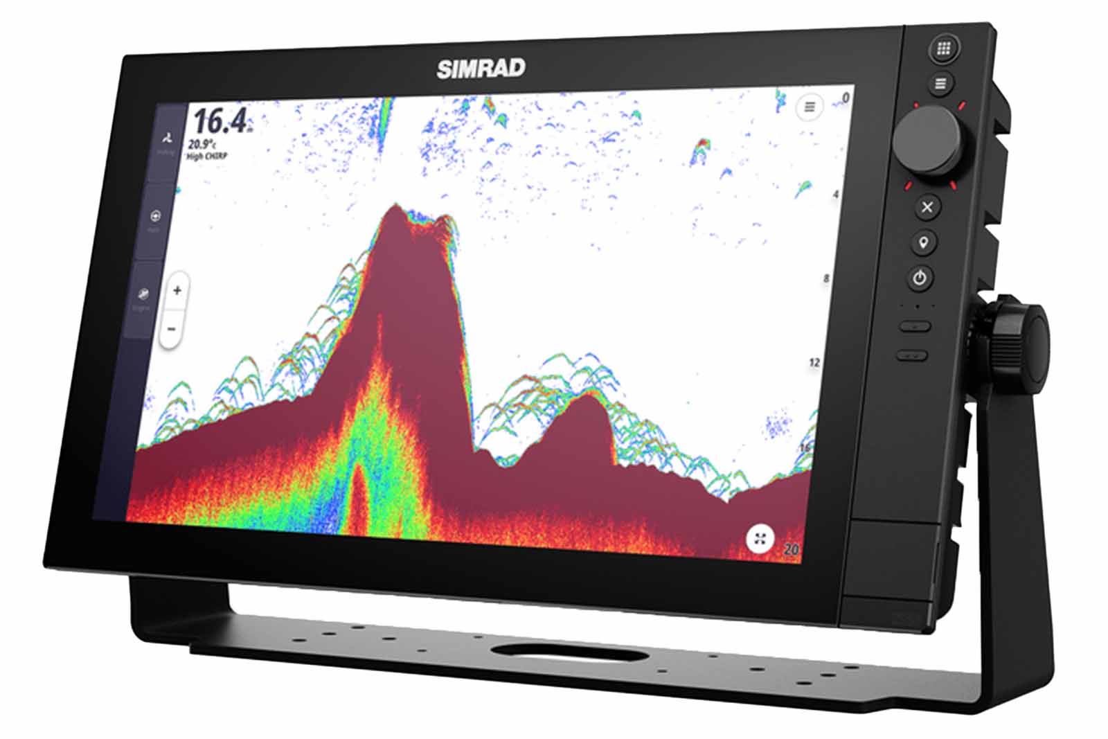 Simrad NSS 4 16-Zoll Echolot & Kartenplotter mit Sonar und Bügelhalterung, Ansicht links