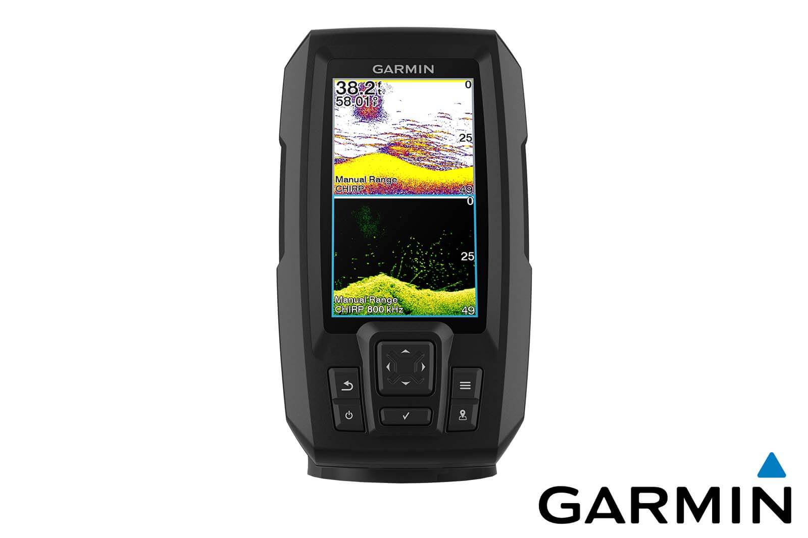 Garmin STRIKER Vivid 4cv Echolot Splitscreen CHIRP und ClearVü Frontansicht