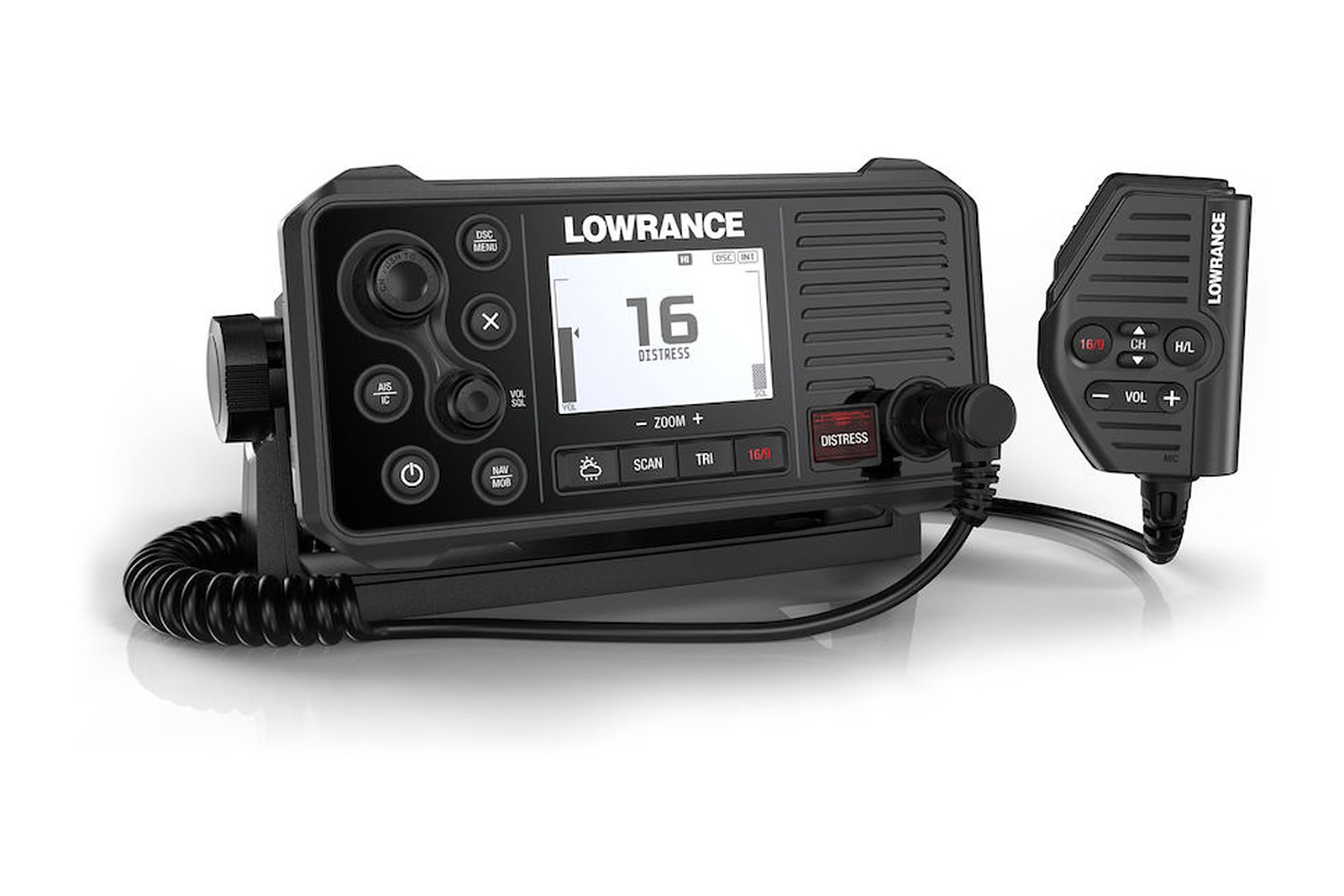 Lowrance Link-9 UKW-Funkanlage mit Handhörer, Schrägansicht