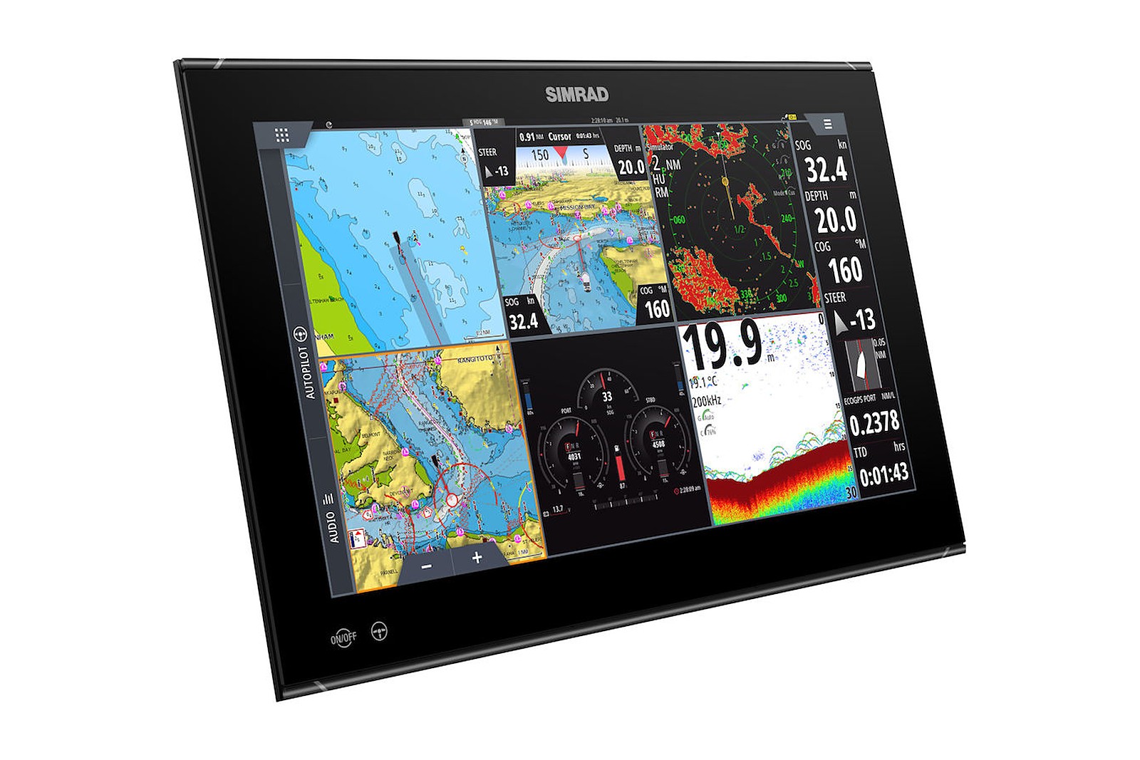 Simrad NSO evo3S 19 Zoll Kartenplotter, geteilter Bildschirm mit Karte, Radar und Echolot