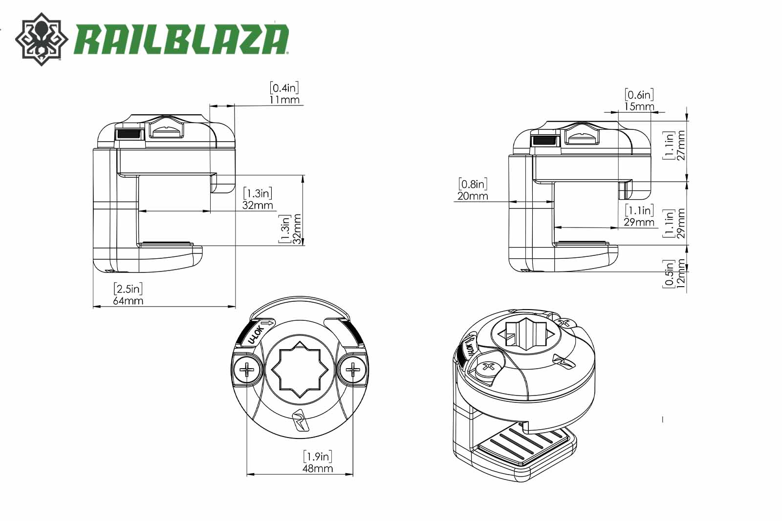 Railblaza Pontoon Boat RailMount Relinghalterung – Technische Maße