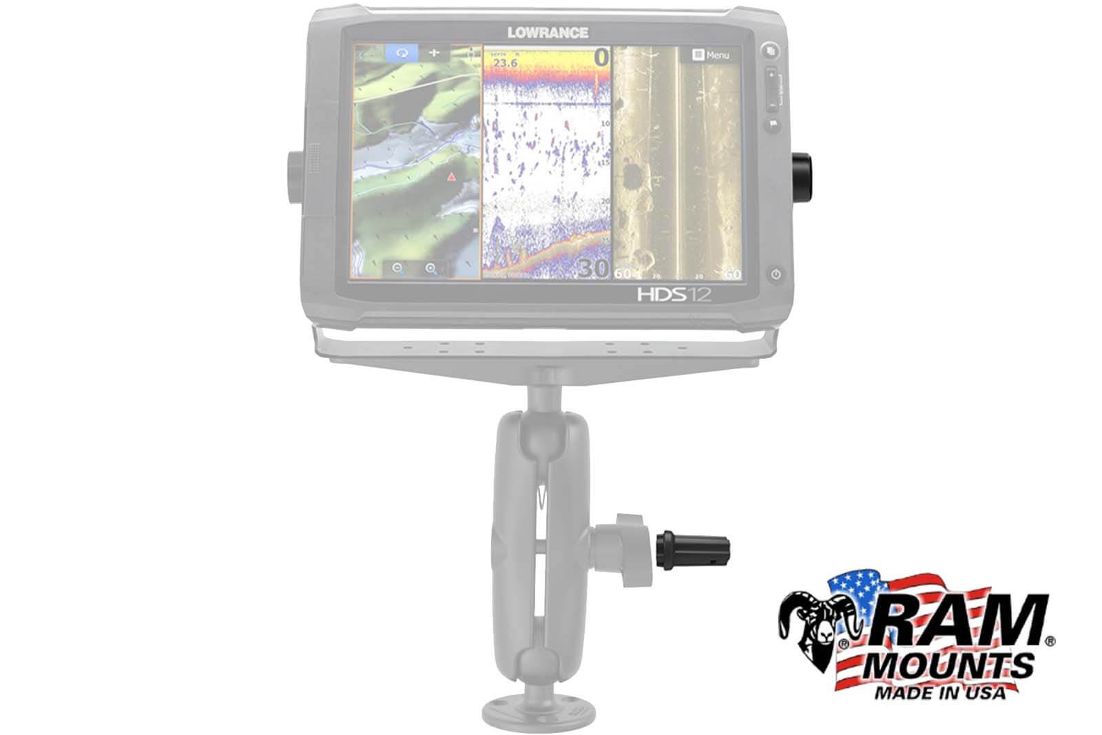 D-Verbindungsarm mit einem Lowrance-HDS-Echolot gesichert