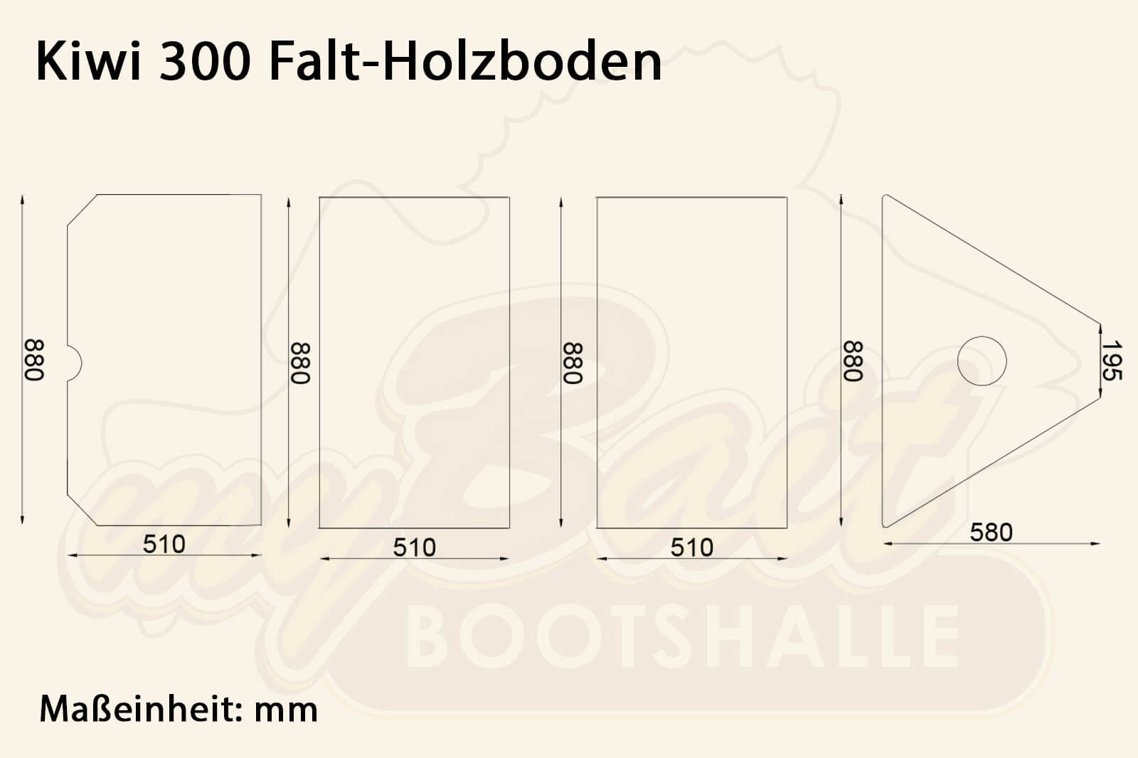 Allroundmarin Schlauchbootboden für Kiwi 300 Dimensionszeichnung für Falt-Holzboden