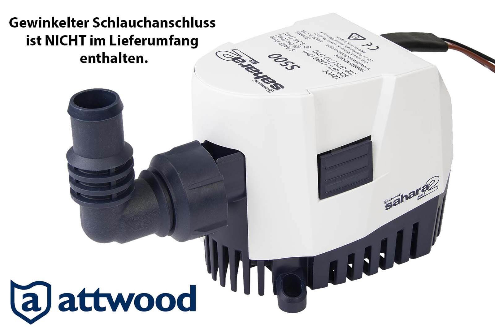 Attwood Sahara Mk2 Bilgepumpe/Lenzpumpe mit gewinkeltem Schlauchanschluss