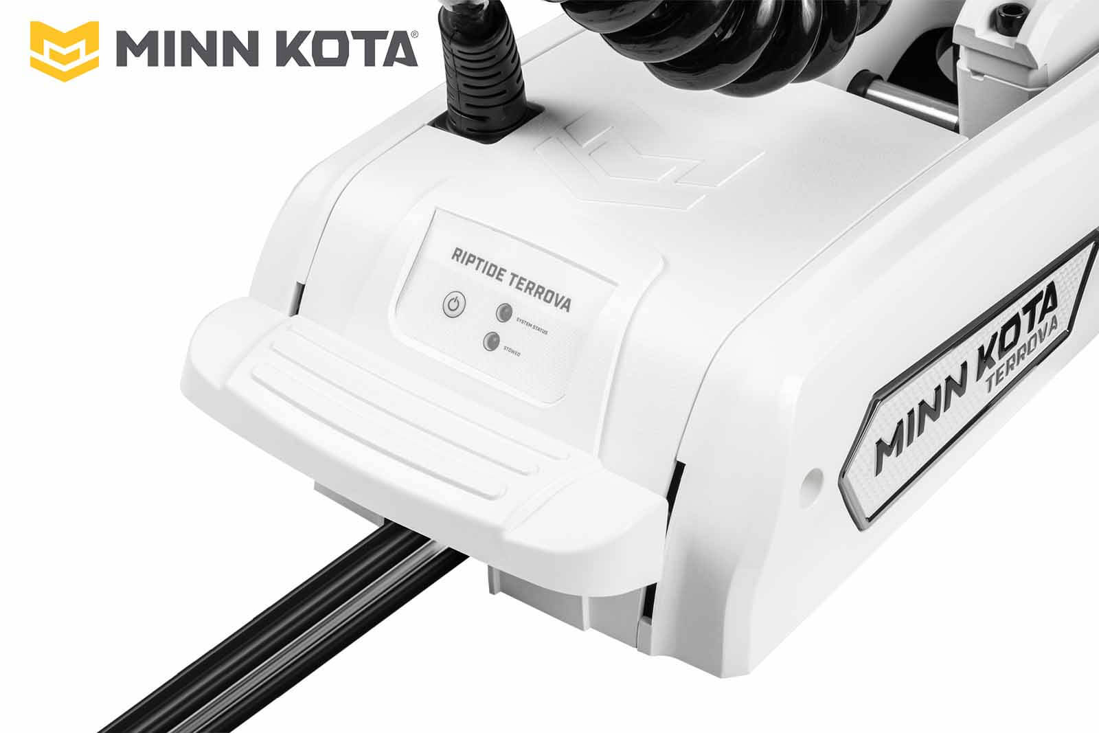 Minn Kota Riptide Terrova QUEST in Weiß, Batterieanzeige rechts