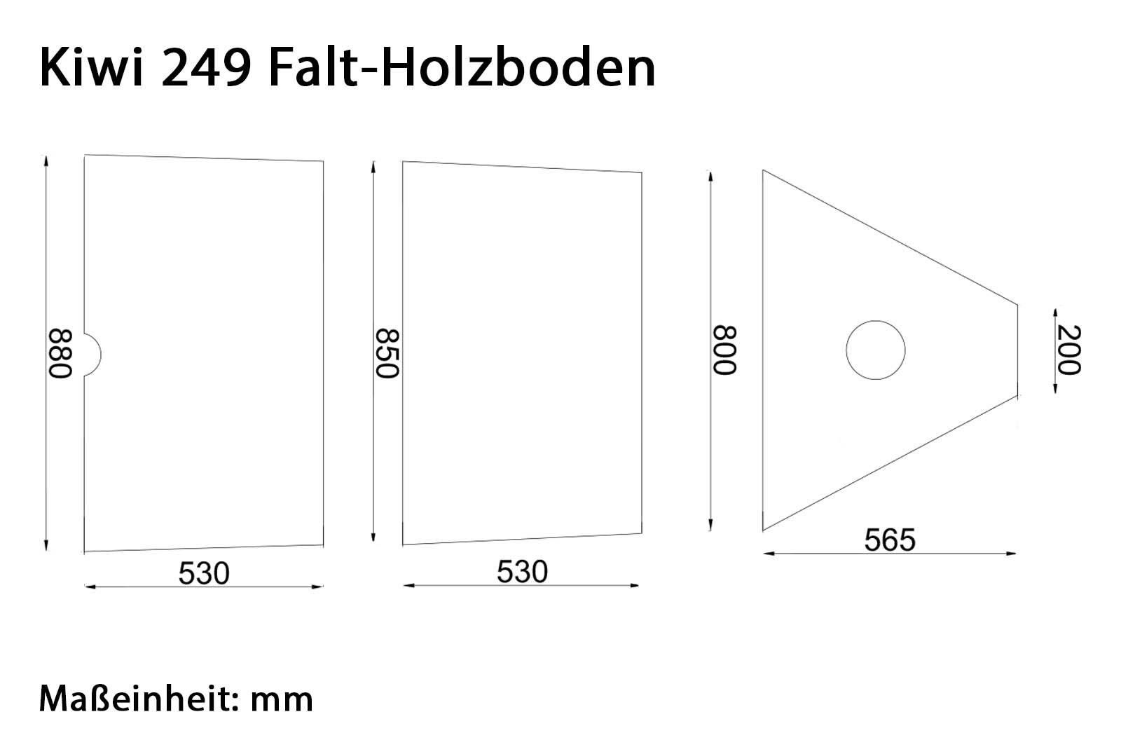 Allroundmarin Schlauchbootboden für Kiwi 249 Dimensionszeichnung für Falt-Holzboden