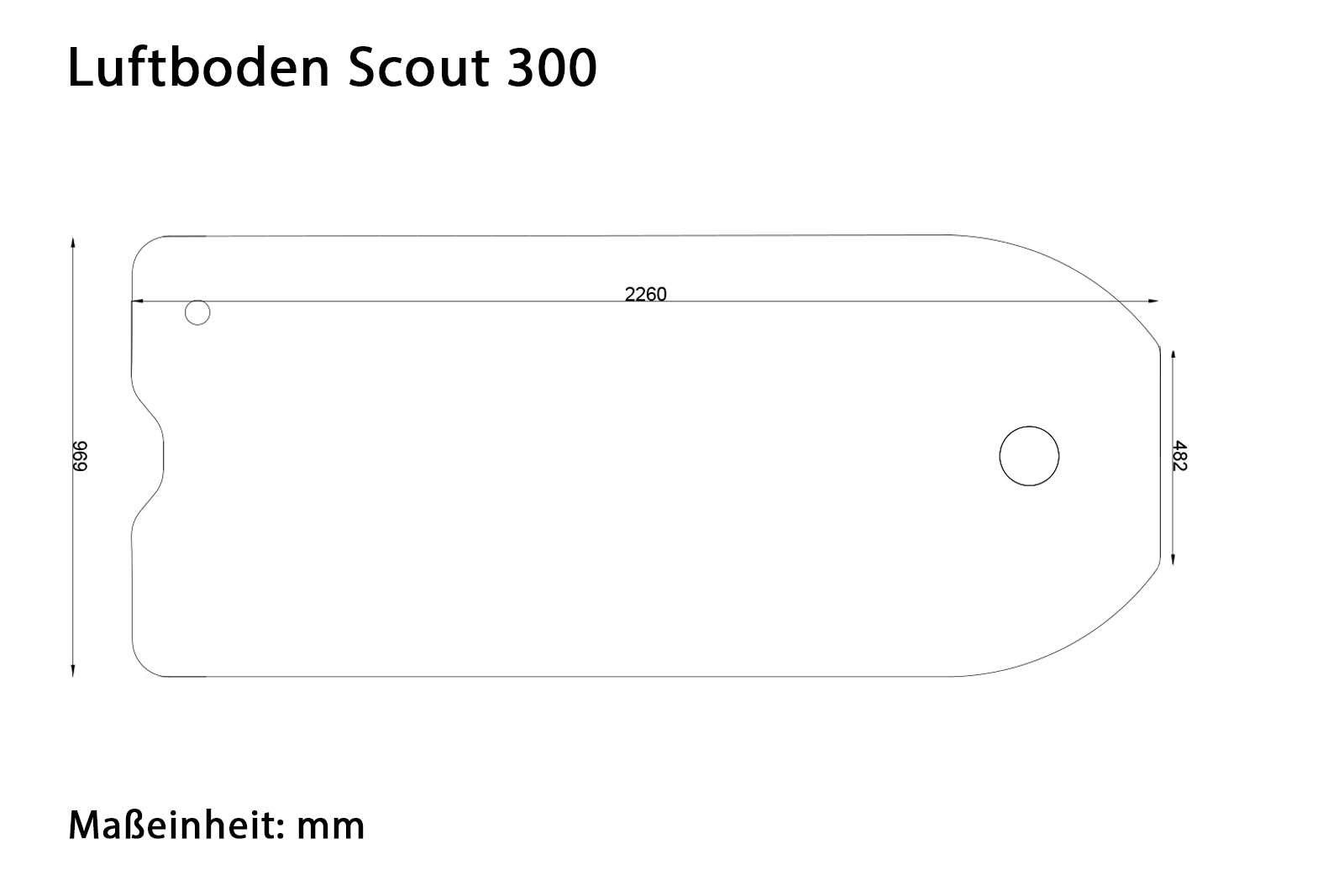 Allroundmarin Scout Schlauchboot 300 mit Luftboden Dimensionszeichnung Boden