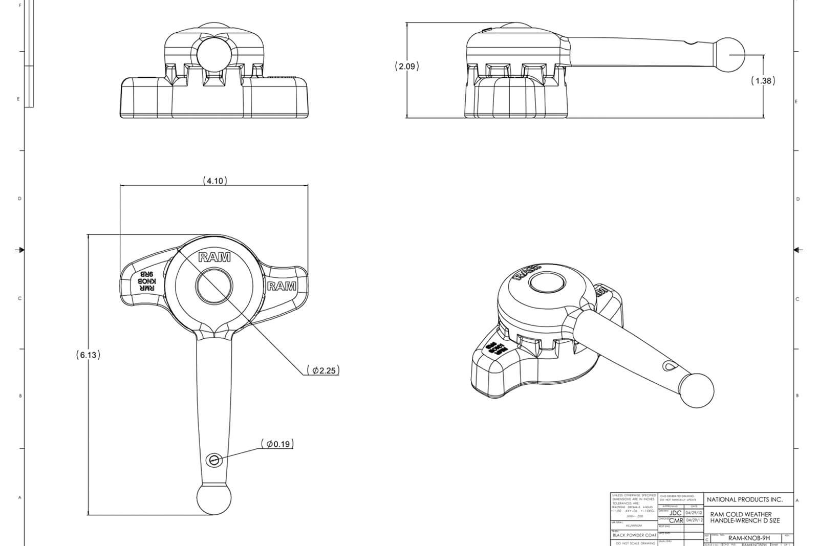 RAM Mounts Drehmoment Werkzeug - technische Zeichnung