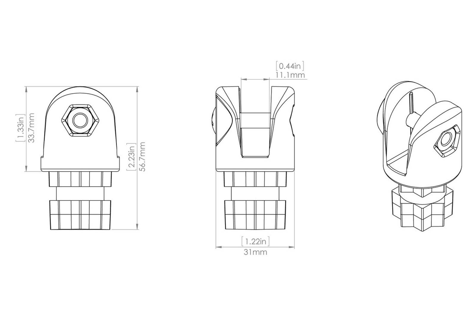 Railblaza Bimini-Halter Dimensionszeichnung