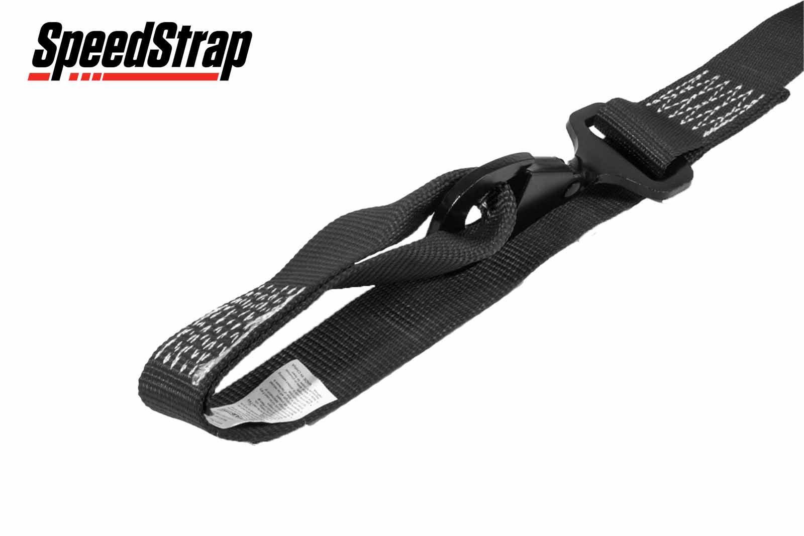 SpeedStrap Spanngurt mit Haken und Schlaufe, schwarz, 38 mm, Detailansicht Schlaufe mit Haken