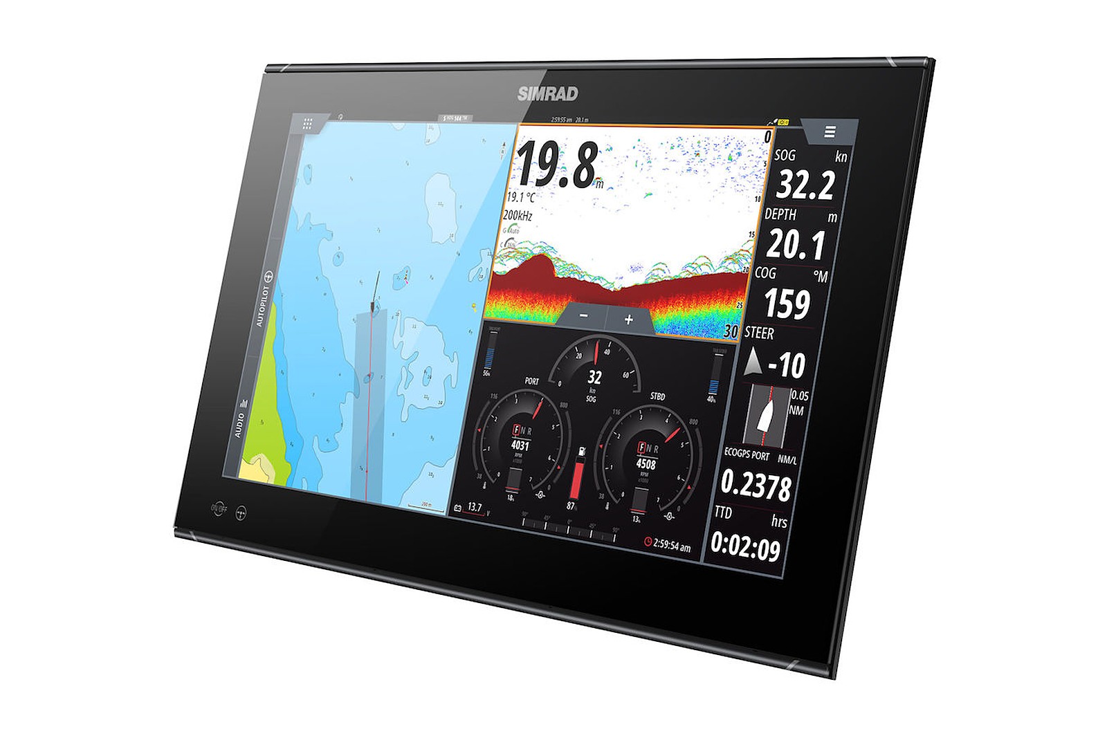 Simrad NSO evo3S 19 Zoll Kartenplotter, geteilter Bildschirm mit Karte und Echolot