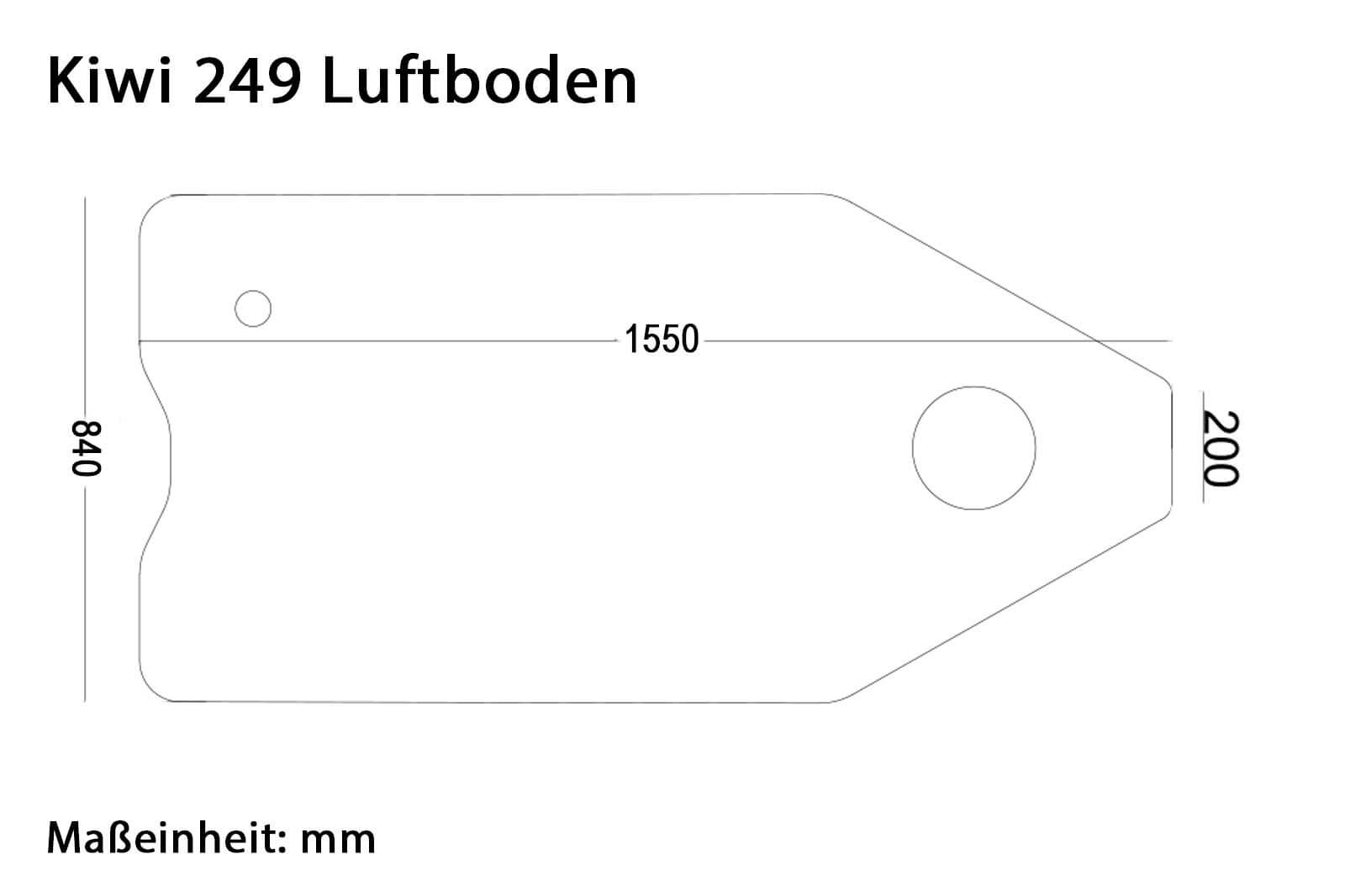 Allroundmarin Kiwi 2024 Schlauchboot 249 Dimensionszeichnung Luftboden