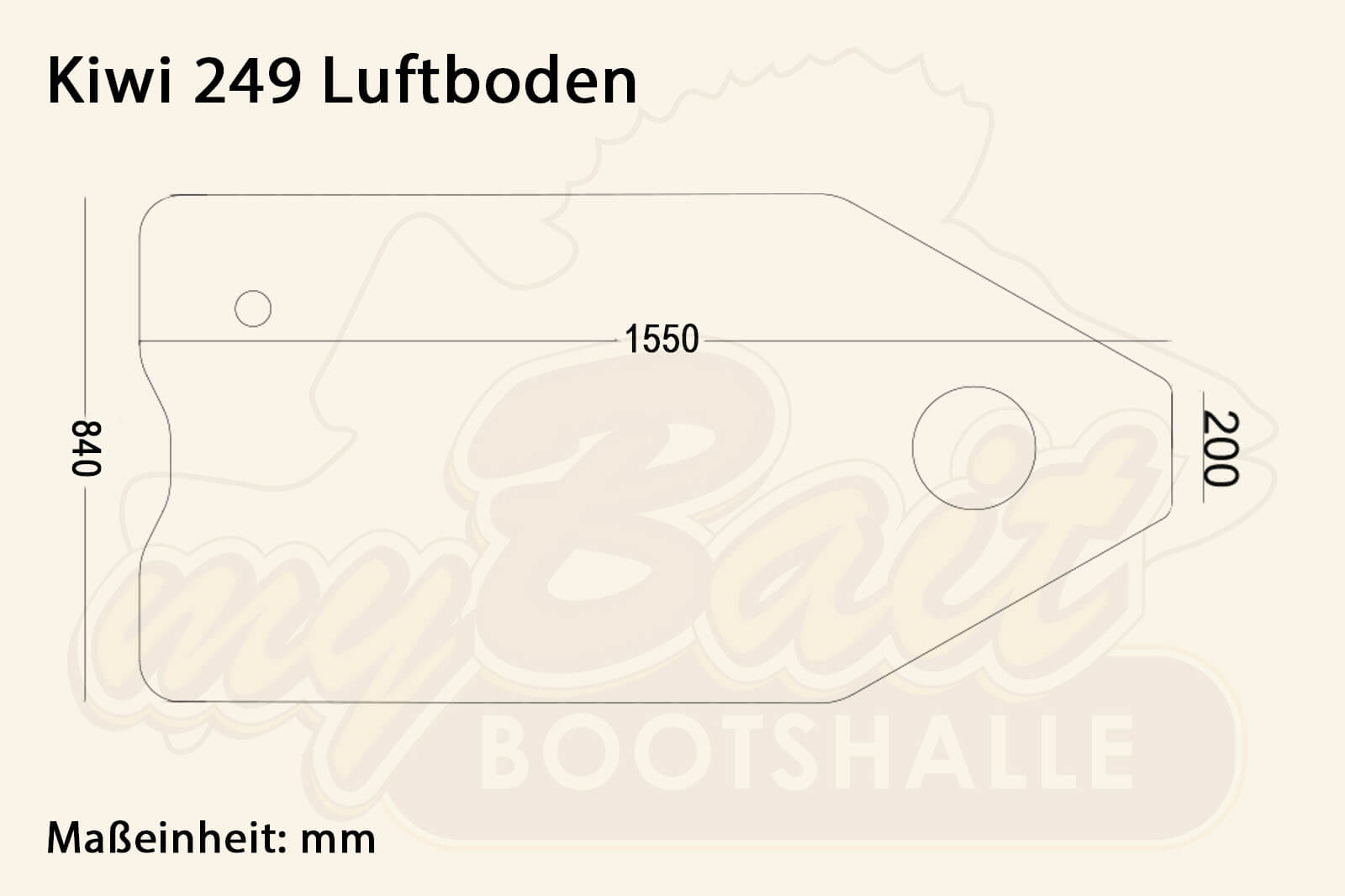 Allroundmarin Schlauchbootboden für Kiwi 249 Dimensionszeichnung für Luftboden