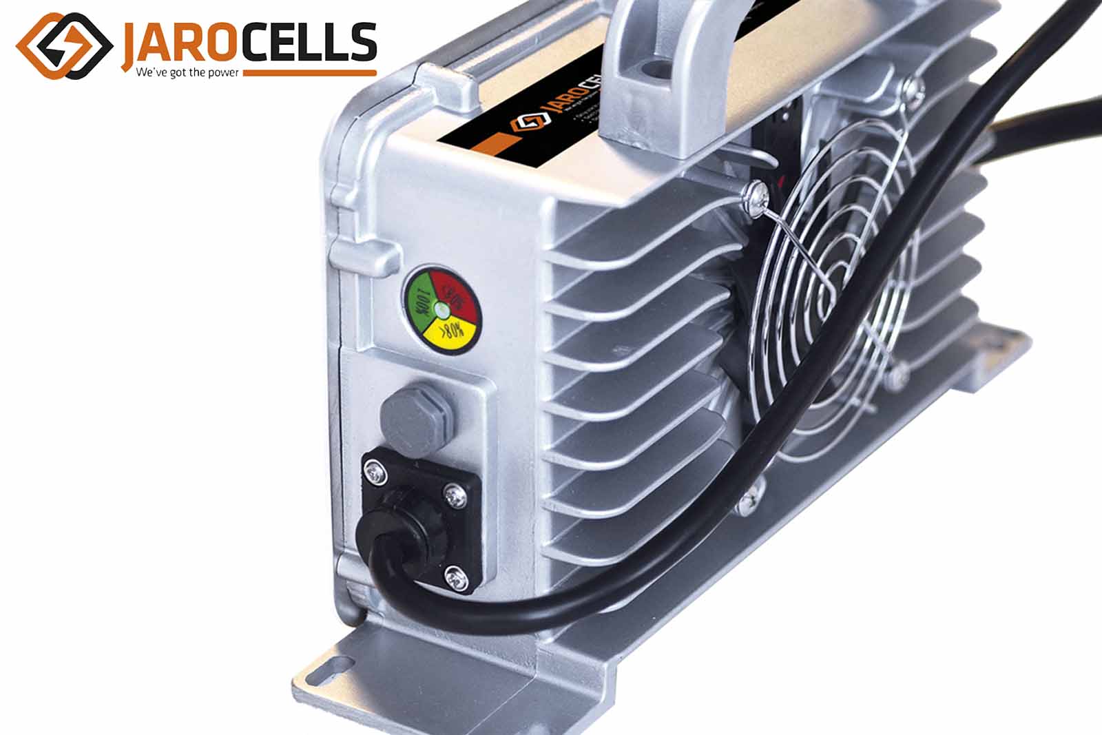 Jarocells LiFePO4 Lithium-Ladegerät, Aluminium, wasserdicht IP65, schräg links