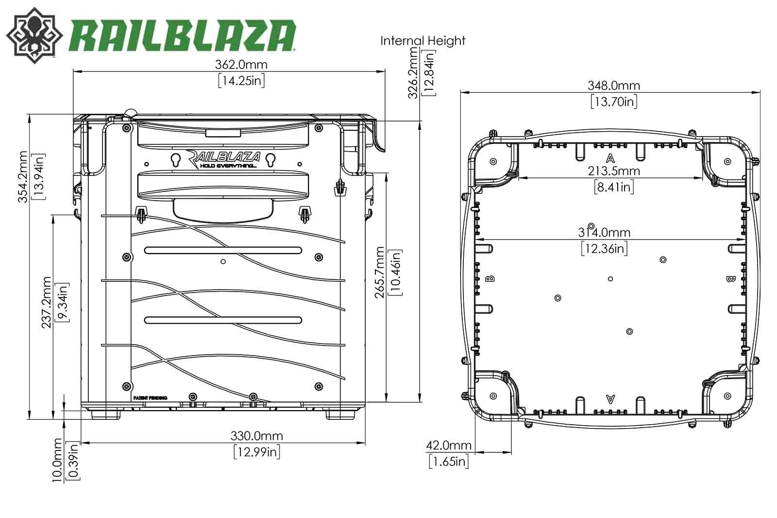 Railblaza Tackle Station Angelbox Dimensionszeichnung