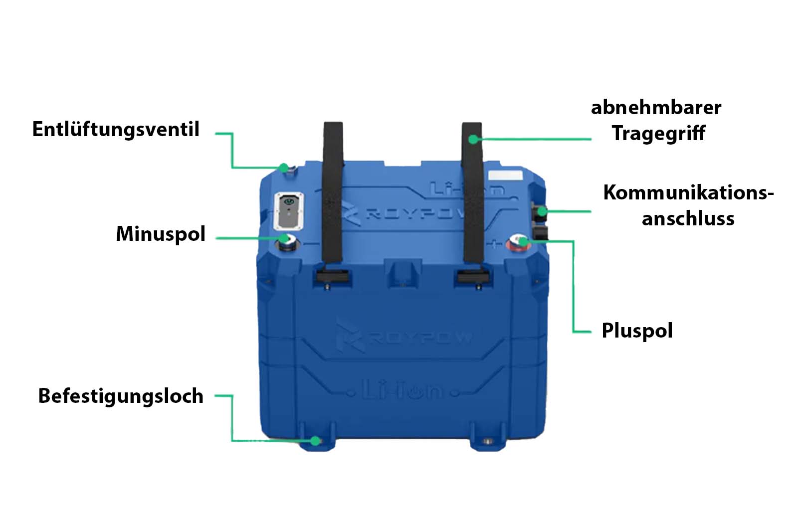 RoyPow LiFePO4 Batterie wasserdicht Details