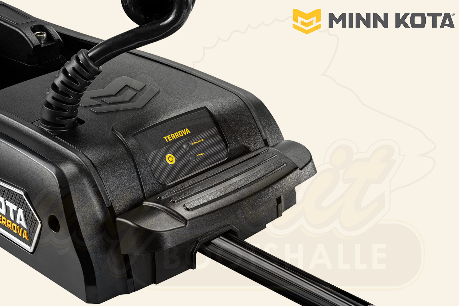 Minn Kota Riptide Terrova QUEST Mittelteil nah, links, schwarz