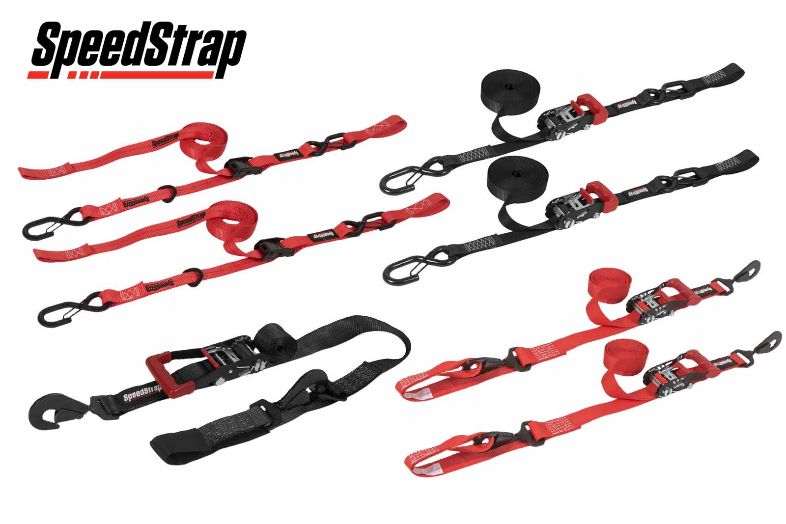 SpeedStrap Spanngurt mit Haken und Schlaufe in Schwarz und Rot