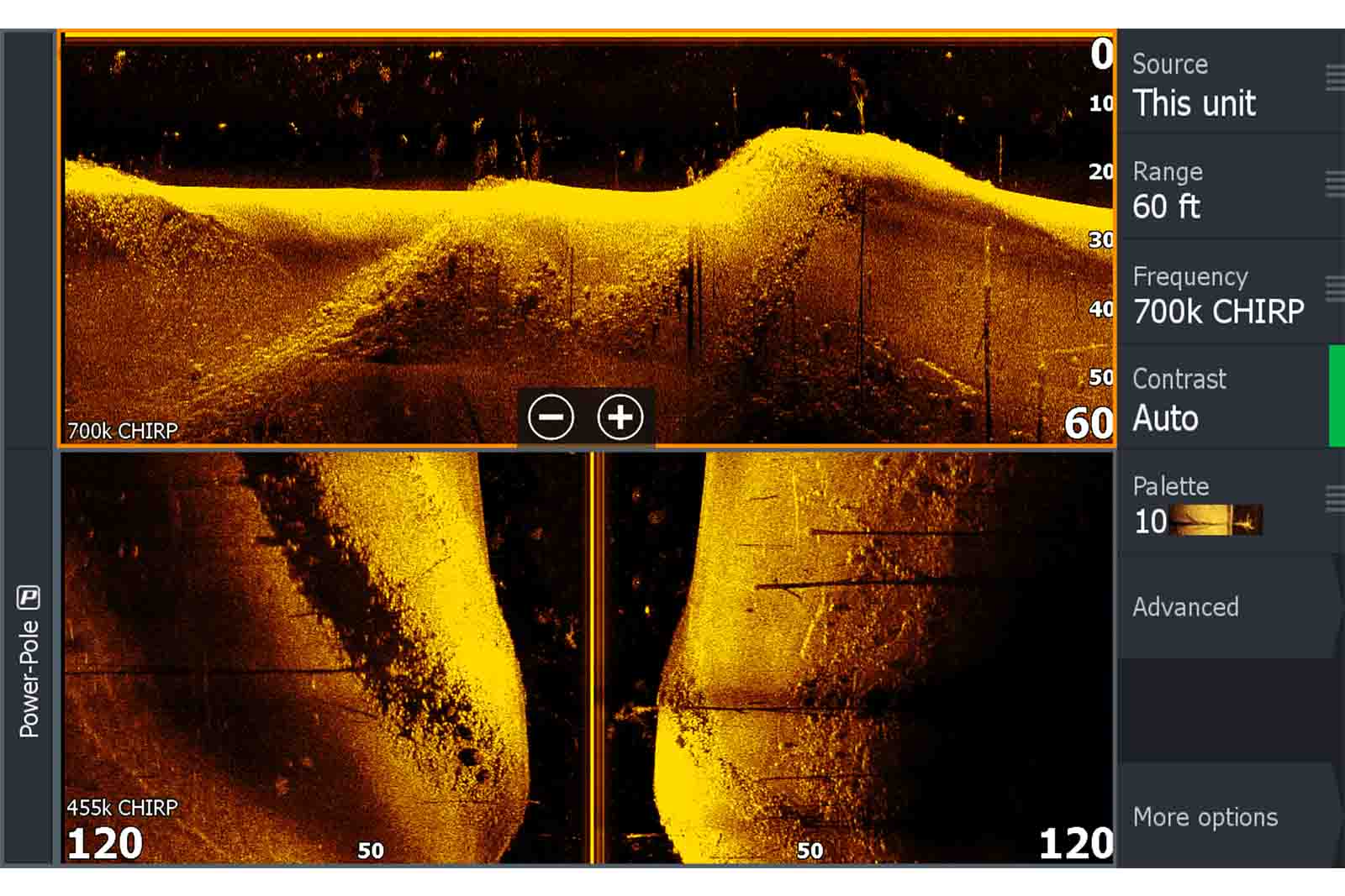Lowrance Active Imaging HD Screenshot: Splitcreen DownScan und SideScan
