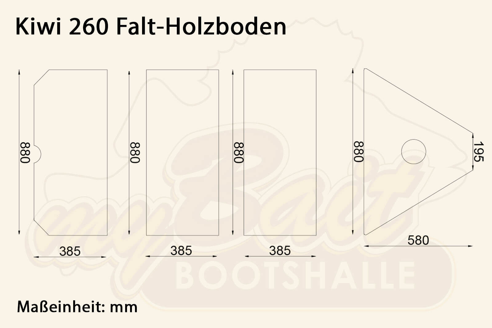 Allroundmarin Kiwi 2024 Schlauchboot 260 Dimensionszeichnung Falt-Holzboden