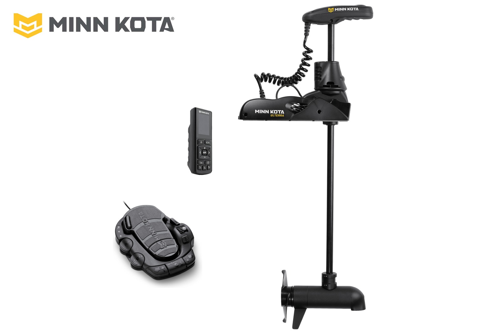 Minn Kota Ulterra 2 mit 152 cm Schaft, Seitenansicht mit Fußpedal und Wireless Remote