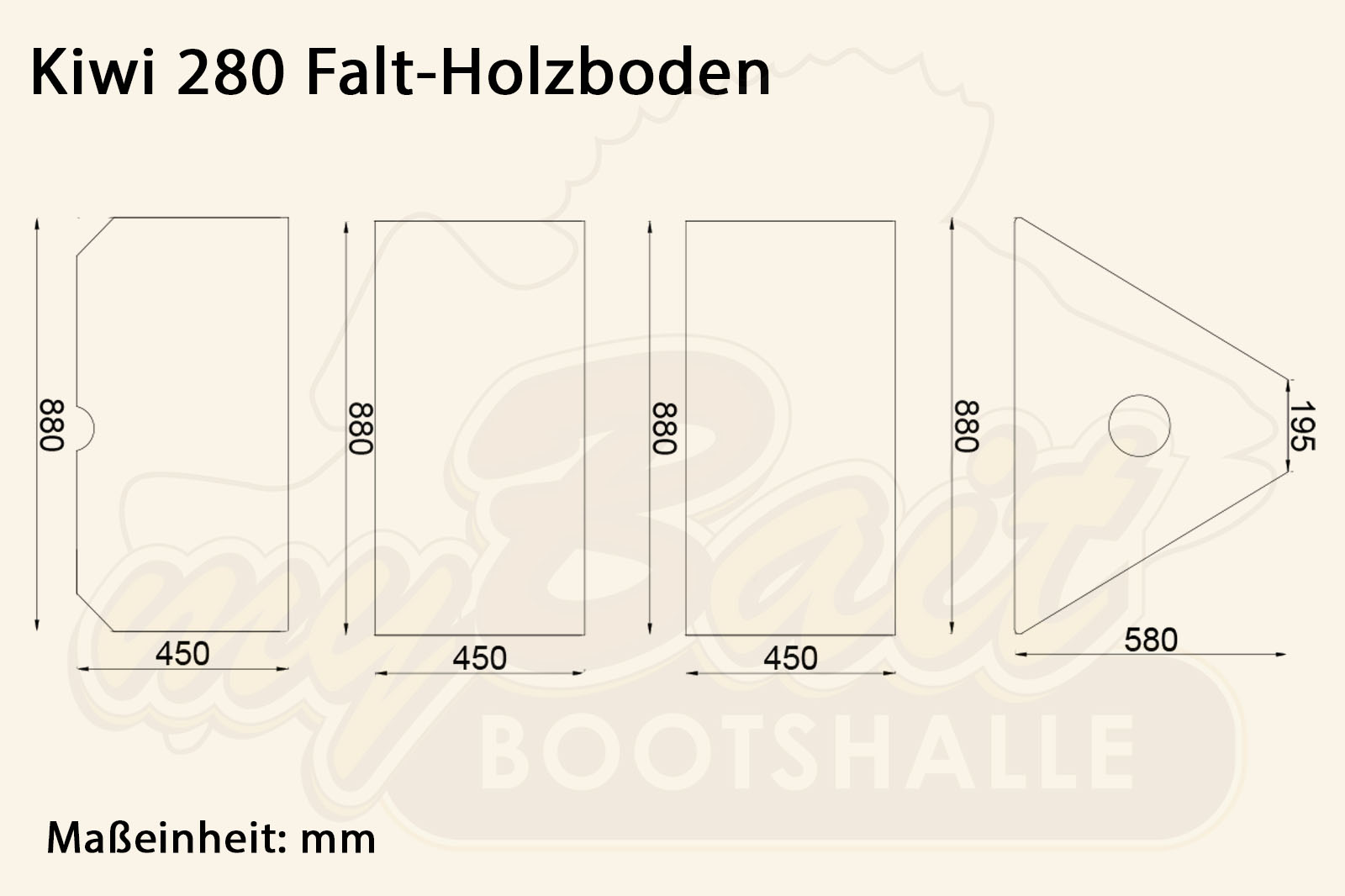 Allroundmarin Kiwi Schlauchboot 280 Dimensionszeichnung Falt-Holzboden