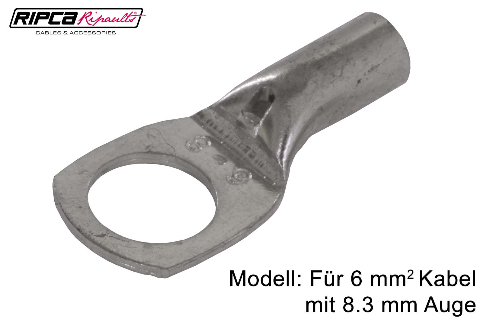 Kabelschuhe, Rohrkabelschuhe mit Kabelauge in Ringform für 6 mm² mit 8.3 mm Auge