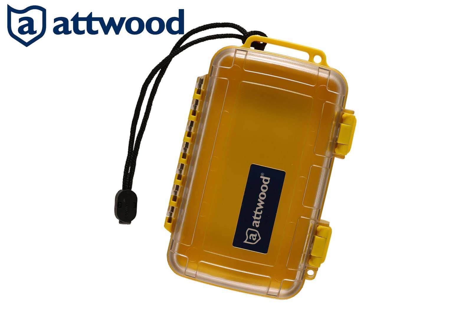 Gelbe Attwood Dry Case Aufbewahrungsbox geschlossen mit Lanyard