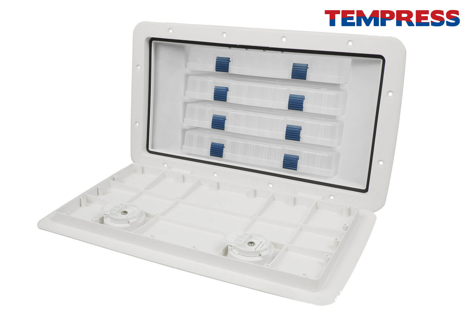 Einbaukasten mit 4 Köderboxen 44580 von Tempress in Weiß offen