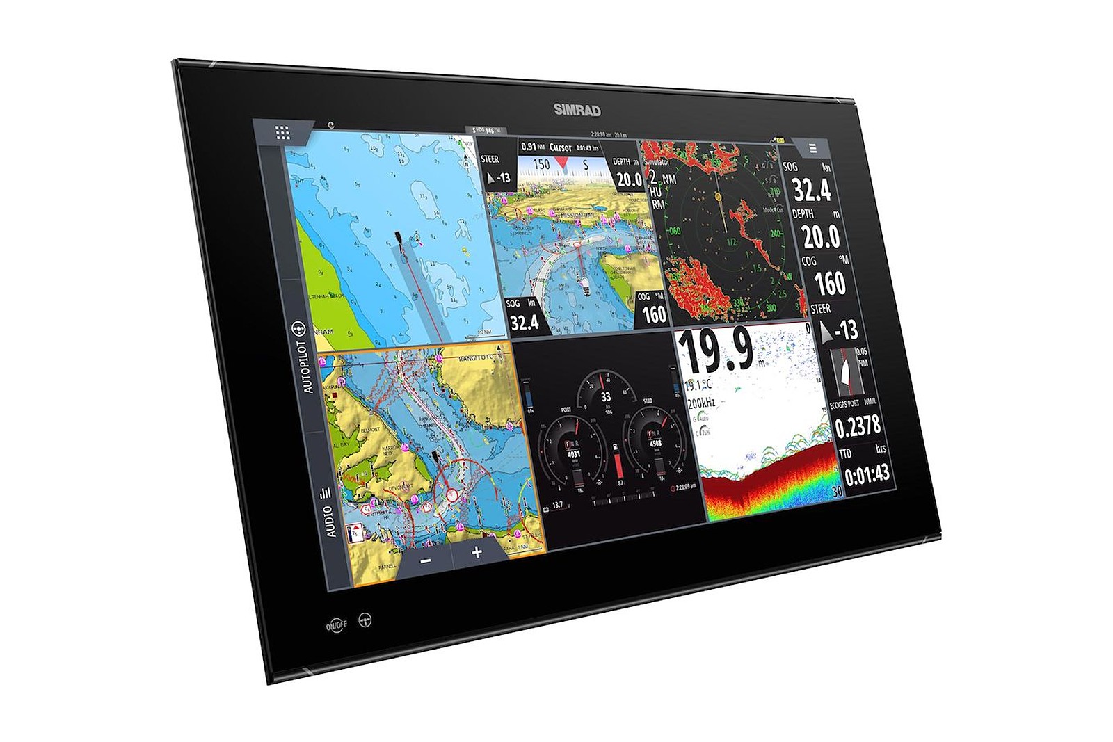 Simrad NSO evo3S 24 Zoll Kartenplotter, geteilter Bildschirm mit Karte, Radar und Echolot