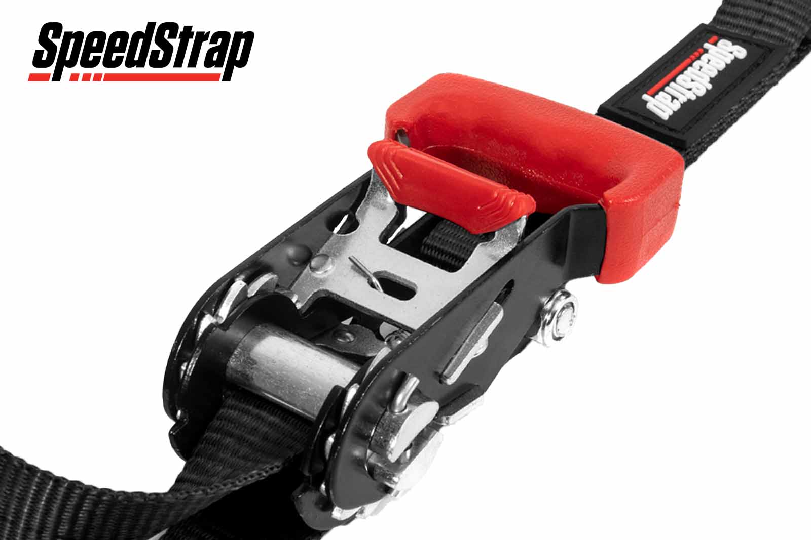 SpeedStrap Spanngurt mit Haken und Schlaufe. schwarz 25 mm, Detailansicht Ratsche