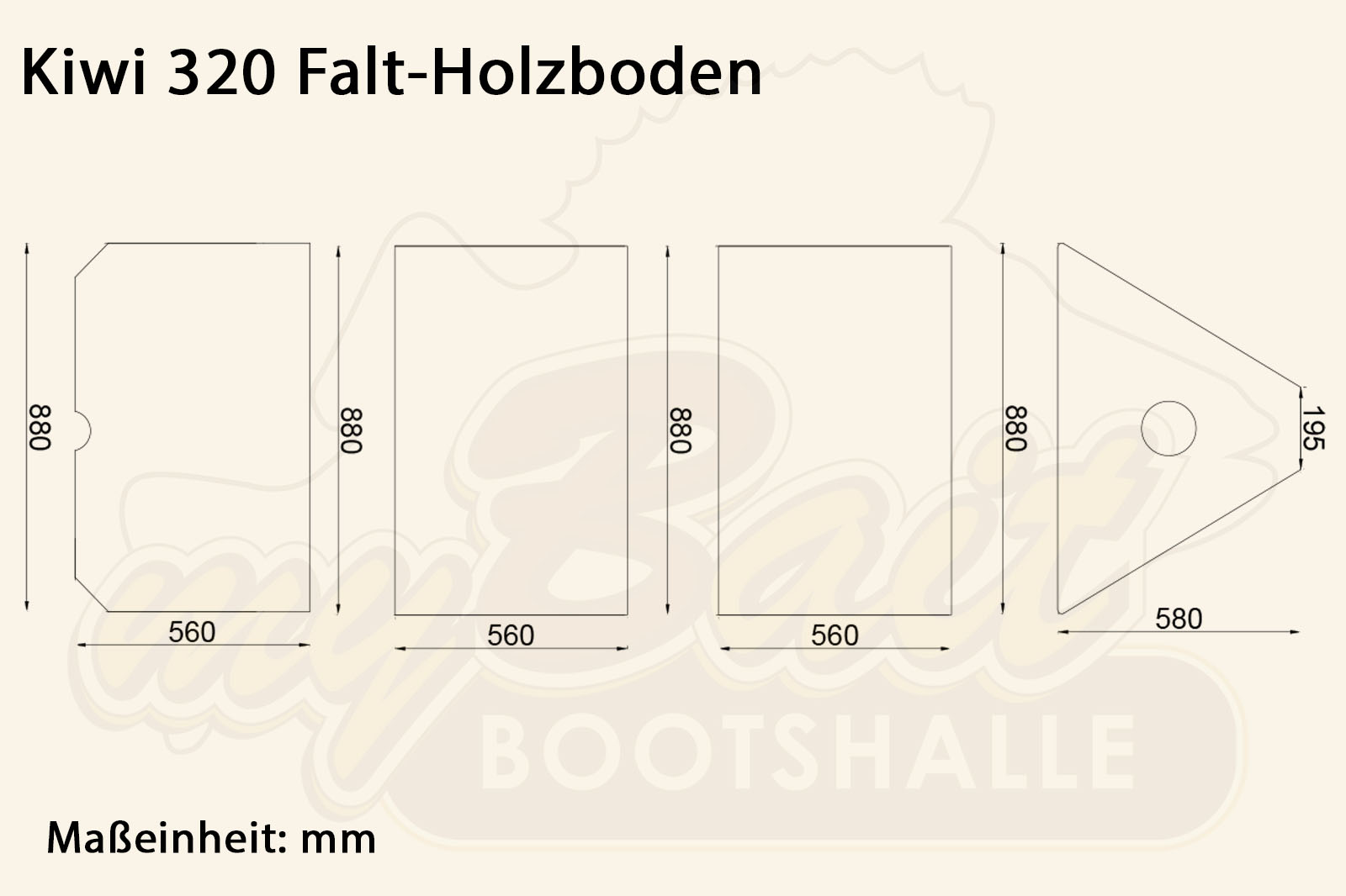 Allroundmarin Kiwi Schlauchboot 320 Dimensionszeichnung Falt-Holzboden